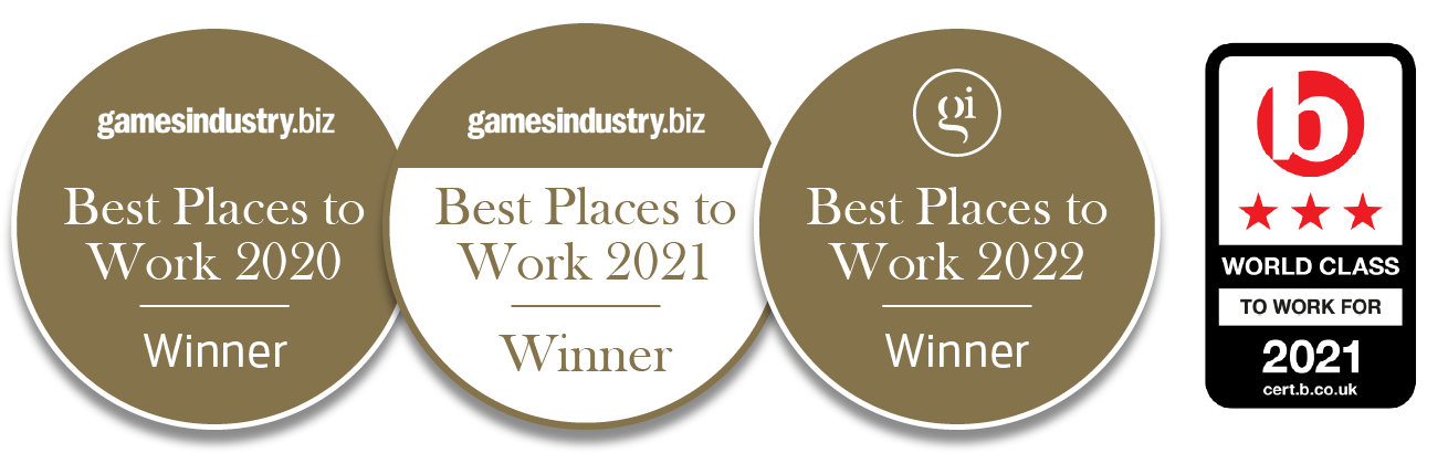 GamesIndustry.Biz best places to work logos, 2020, 2021 and 2022